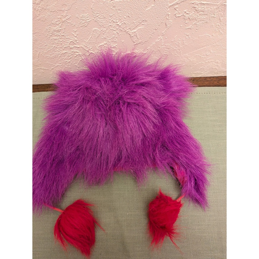 Kids Purple Shaggy‎ Faux Fur Trapper Hat with Red Pom Poms Winter Earflap Cap